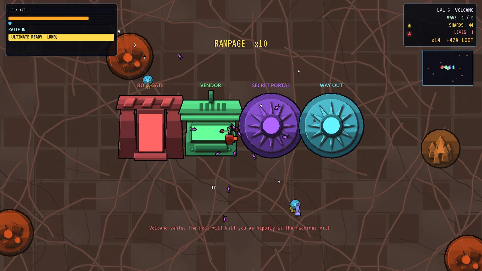 Capsule, boss gate, portal and vendor in a hive